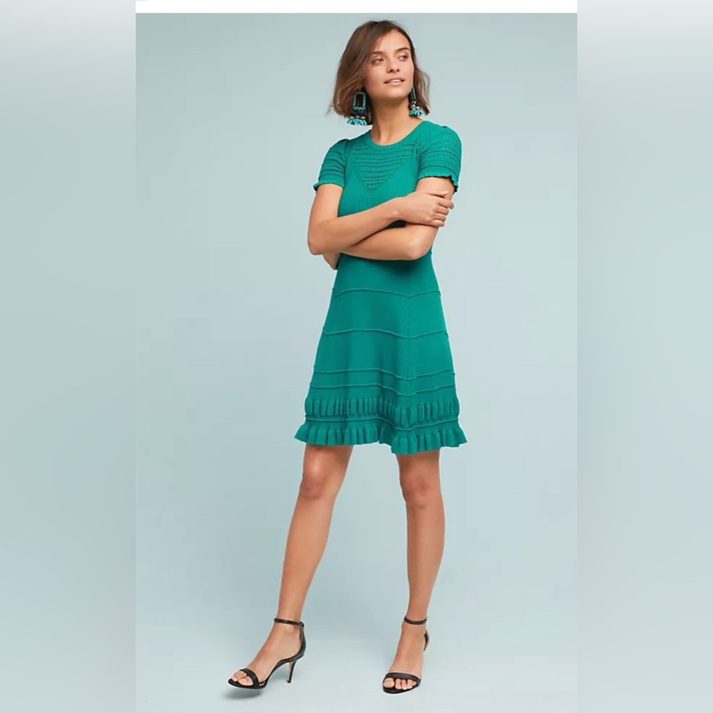 Anthropologie Maeve Promenade Pointelle Knit Dress in Green